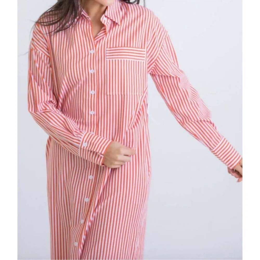 NWT KARLIE stripe poplin pocket maxi shirt‎ dress in red Small - Picture 3 of 16